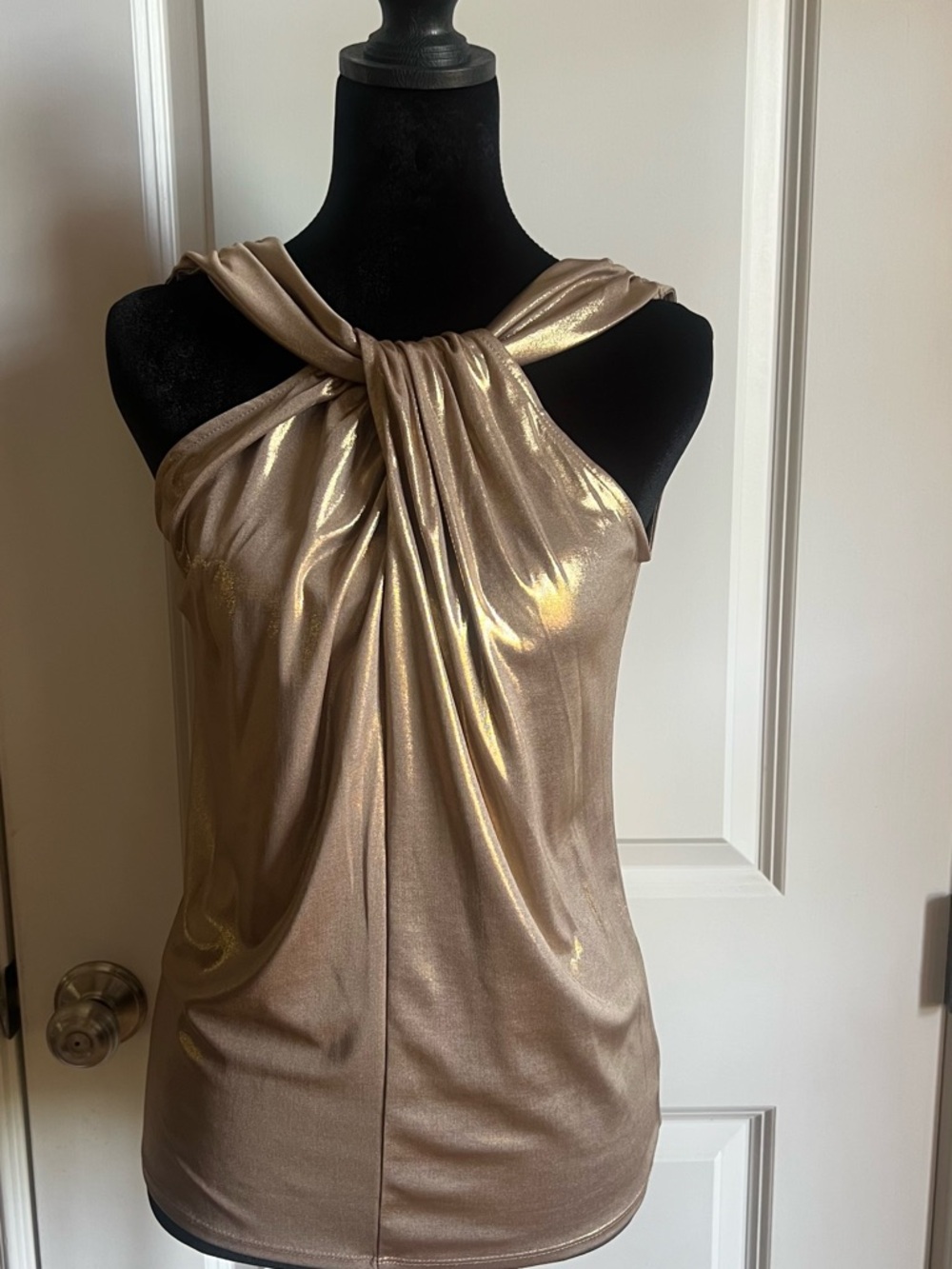 New York & Company Metallic Bronze Knit Halter
